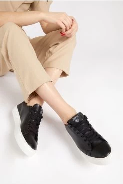 Jones Bootmaker Consciously Crafted Tillie Apple Black Leather Trainers