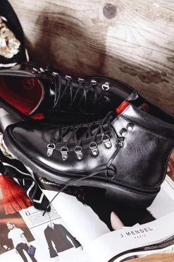 Jones Bootmaker Womens Black Klara Goodyear Welted Leather Hiker Boots -Boutique Fashion Shoe Store 874491s6