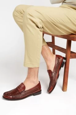 Jones Bootmaker Mens Brown Riverside Woven Leather Loafers