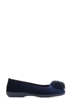 Jones Bootmaker Blue Erika Pom Pom Slippers