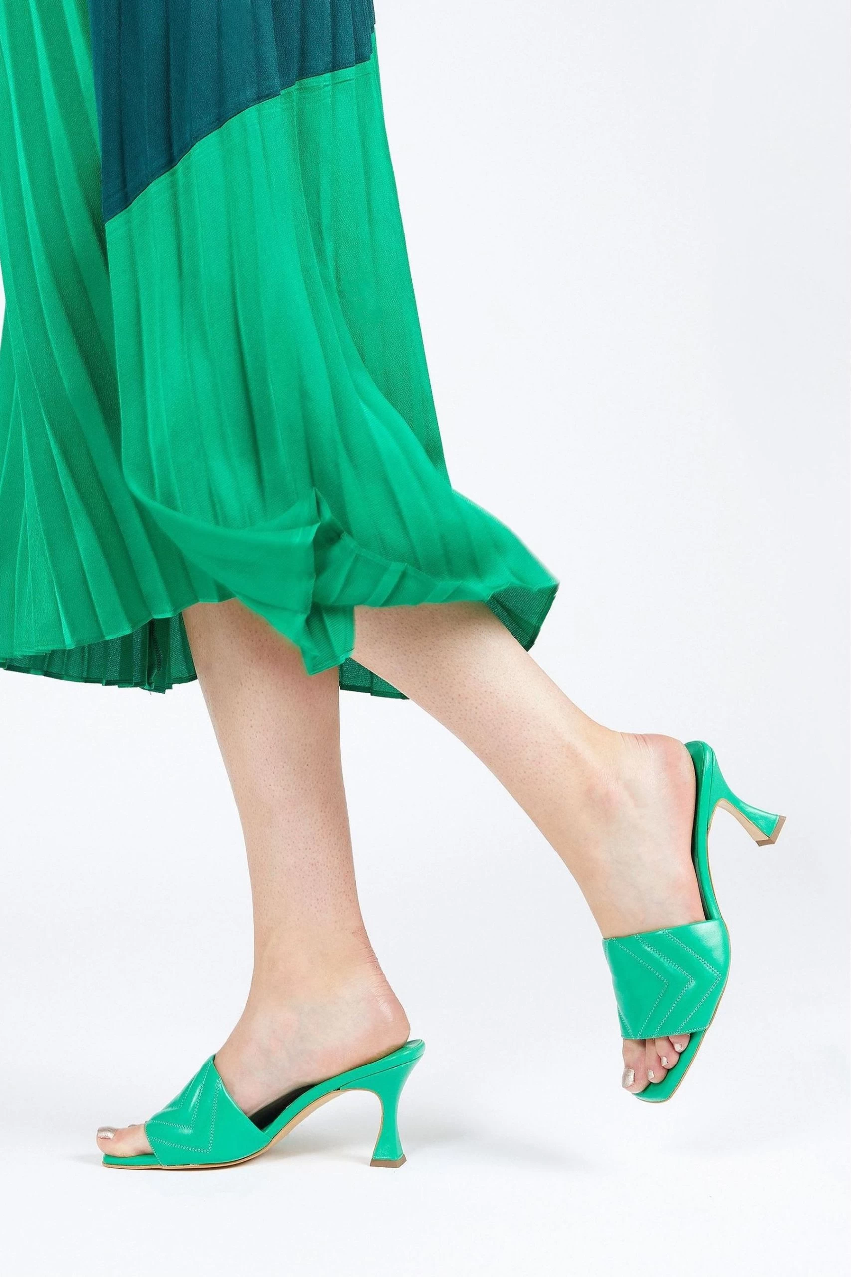 Jones Bootmaker Green Bianka Quilted Leather Heeled Mules 3 Jones Bootmaker Green Bianka Quilted Leather Heeled Mules