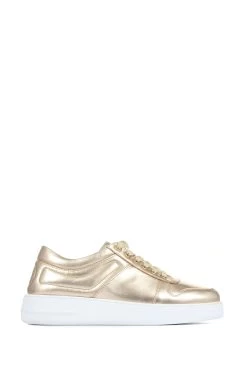 Jones Bootmaker Gold Alani Leather Platform Trainers