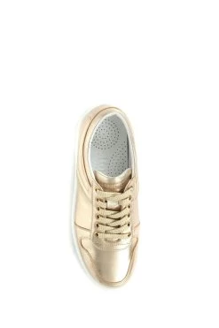 Jones Bootmaker Gold Alani Leather Platform Trainers -Boutique Fashion Shoe Store C24570s4