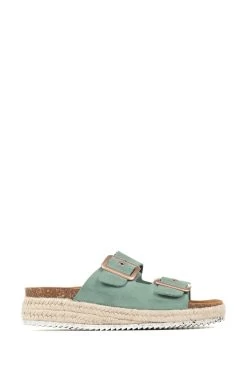 Jones Bootmaker Teal Blue Platform Double Buckle Mules