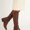 Jones Bootmaker Phoebe Wide Calf Leather Tan Brown Knee Boots -Boutique Fashion Shoe Store C55180s