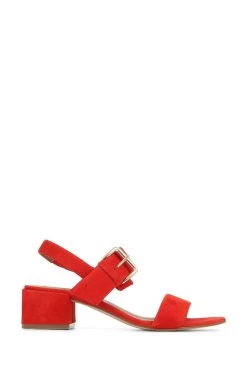 Jones Bootmaker Red Charlee Leather Block Heel Sandals