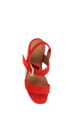 Jones Bootmaker Red Charlee Leather Block Heel Sandals -Boutique Fashion Shoe Store C61096s4