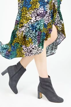 Jones Bootmaker Letty Grey Heeled Leather Ankle Boots