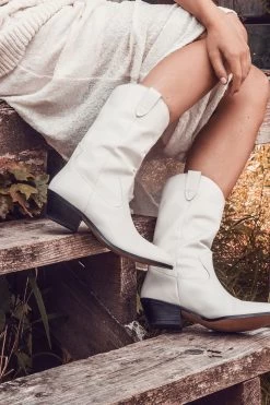 Jones Bootmaker Lala Leather White Western Boots -Boutique Fashion Shoe Store C89493s8