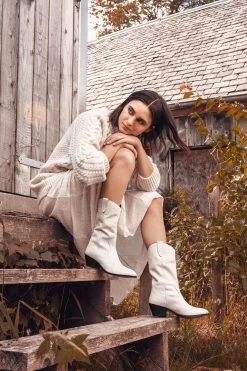 Jones Bootmaker Lala Leather White Western Boots -Boutique Fashion Shoe Store C89493s9