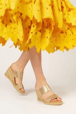 Jones Bootmaker Gold Amabelle Wedge Mule Sandals 13 Jones Bootmaker Gold Amabelle Wedge Mule Sandals -Boutique Fashion Shoe Store C90922s6