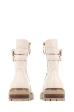 Jones Bootmaker Simonetta Biker White Boots -Boutique Fashion Shoe Store D26178s4