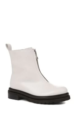 Jones Bootmaker Lanie White Zip Up Chunky Boots -Boutique Fashion Shoe Store D26182s3