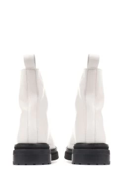 Jones Bootmaker Lanie White Zip Up Chunky Boots -Boutique Fashion Shoe Store D26182s4