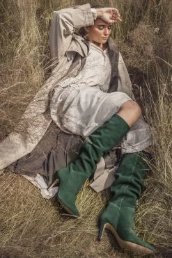 Jones Bootmaker Green Luz Stiletto Knee High Boots