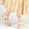Jones Bootmaker Cream Loriana Leather Woven Wedge Sandals -Boutique Fashion Shoe Store D60053s