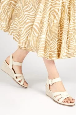 Jones Bootmaker Cream Loriana Leather Woven Wedge Sandals