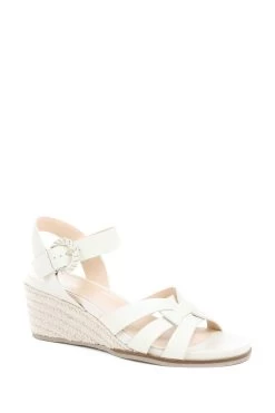 Jones Bootmaker Cream Loriana Leather Woven Wedge Sandals -Boutique Fashion Shoe Store D60053s3