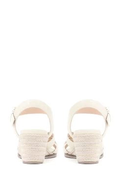 Jones Bootmaker Cream Loriana Leather Woven Wedge Sandals -Boutique Fashion Shoe Store D60053s4
