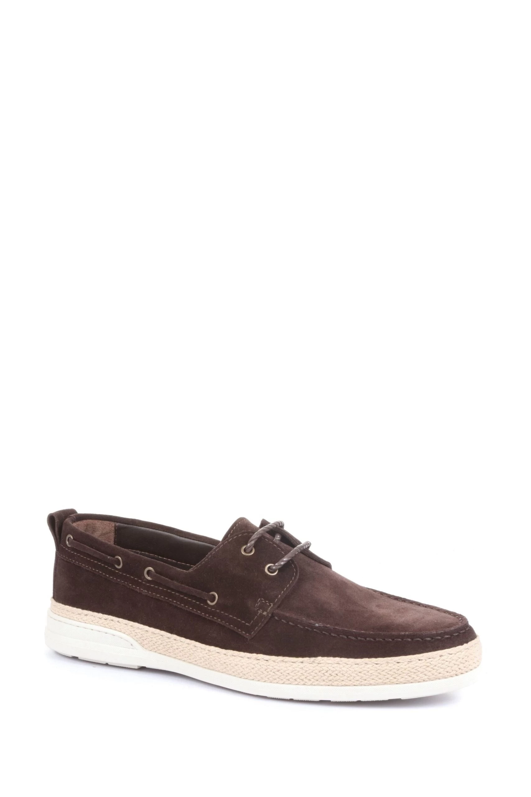 Jones Bootmaker Brown Pompey Men's Leather Suede Boat Shoes 4 Jones Bootmaker Brown Pompey Men's Leather Suede Boat Shoes - Image 2