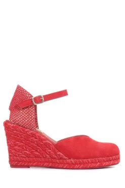 Jones Bootmaker Ladies Red Arabella Leather Wedge Sandals -Boutique Fashion Shoe Store M27201s2