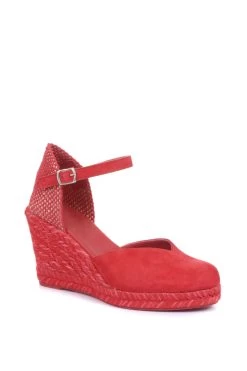 Jones Bootmaker Ladies Red Arabella Leather Wedge Sandals -Boutique Fashion Shoe Store M27201s3
