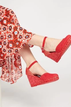 Jones Bootmaker Ladies Red Arabella Leather Wedge Sandals -Boutique Fashion Shoe Store M27201s7