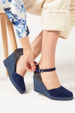 Jones Bootmaker Ladies Blue Arabella Leather Wedge Sandals