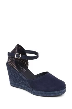 Jones Bootmaker Ladies Blue Arabella Leather Wedge Sandals -Boutique Fashion Shoe Store M27202s3