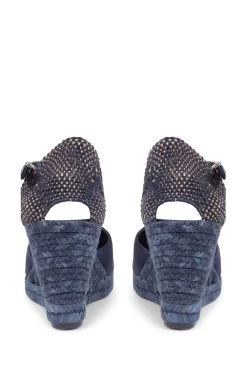 Jones Bootmaker Ladies Blue Arabella Leather Wedge Sandals -Boutique Fashion Shoe Store M27202s6