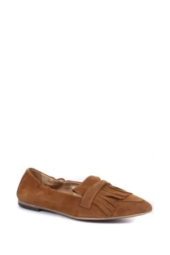 Jones Bootmaker Ladies Tan Brown Wren Suede Leather Fringe Loafers