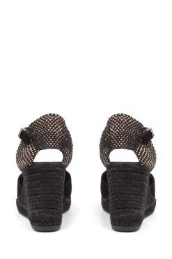 Jones Bootmaker Black Arabella Ladies Leather Wedge Sandals -Boutique Fashion Shoe Store M37083s3