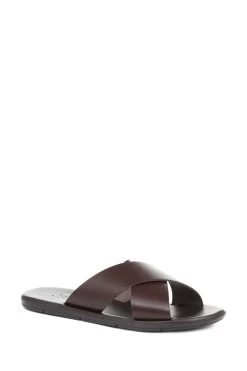 Jones Bootmaker Brown Eli Men's Leather Slider Sandals -Boutique Fashion Shoe Store M37817s3