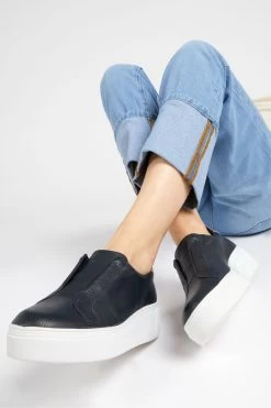 Jones Bootmaker Blue Fernanda Laceless Leather Trainers