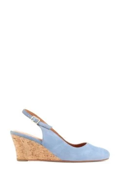 Jones Bootmaker Blue Zahra Leather Wedges