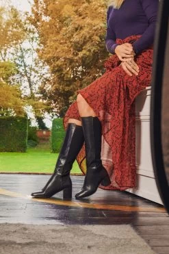 Jones Bootmaker Women's Black Bari Leather Knee-Boots -Boutique Fashion Shoe Store T46958s6