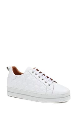 Jones Bootmaker Alexandrite Leather Quilted White Trainers -Boutique Fashion Shoe Store U12 224s3