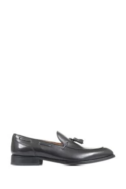Jones Bootmaker Mens Devon Black Leather Tassel Loafers