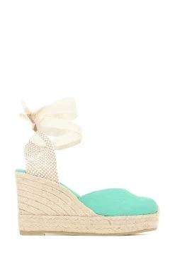 Jones Bootmaker Green Alyssa Wedge Espadrille Sandals