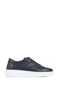 Jones Bootmaker Navy Blue Alani Leather Platform Trainers
