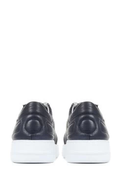 Jones Bootmaker Navy Blue Alani Leather Platform Trainers -Boutique Fashion Shoe Store U75617s3