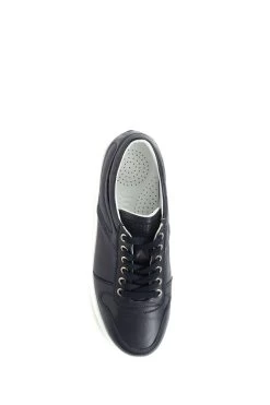 Jones Bootmaker Navy Blue Alani Leather Platform Trainers -Boutique Fashion Shoe Store U75617s4